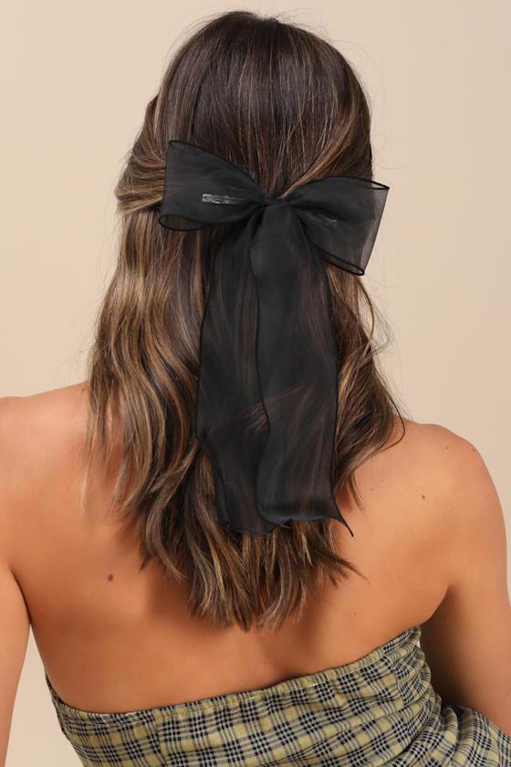 Coquette Expression Black Organza Bow Hair Barrette Product Image