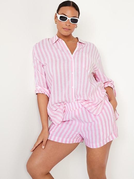 Linen-Blend Button-Down Boyfriend Shirt Product Image