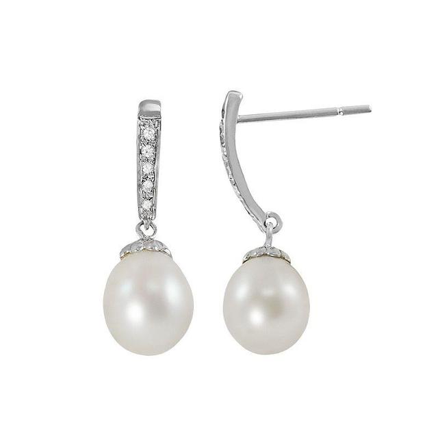 14k White Gold Freshwater Cultured Pearl and Diamond Accent Drop Earrings, Womens Product Image