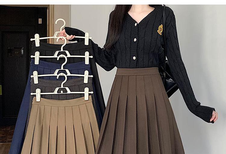 High Waist Plain Mini A-Line Pleated Skirt Product Image