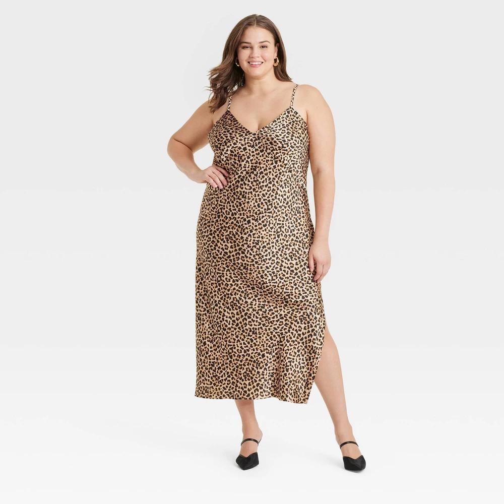 Womens Midi Slip Dress - A New Day Brown Leopard Print XXL Product Image