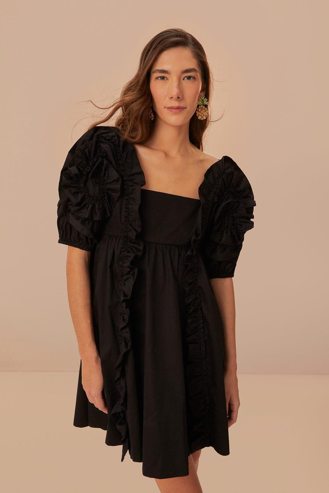 Black Ruffle Short Sleeve Mini Dress Product Image