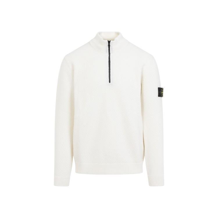 STONE ISLAND Compass-badge Polo-collar Jumper In White Product Image