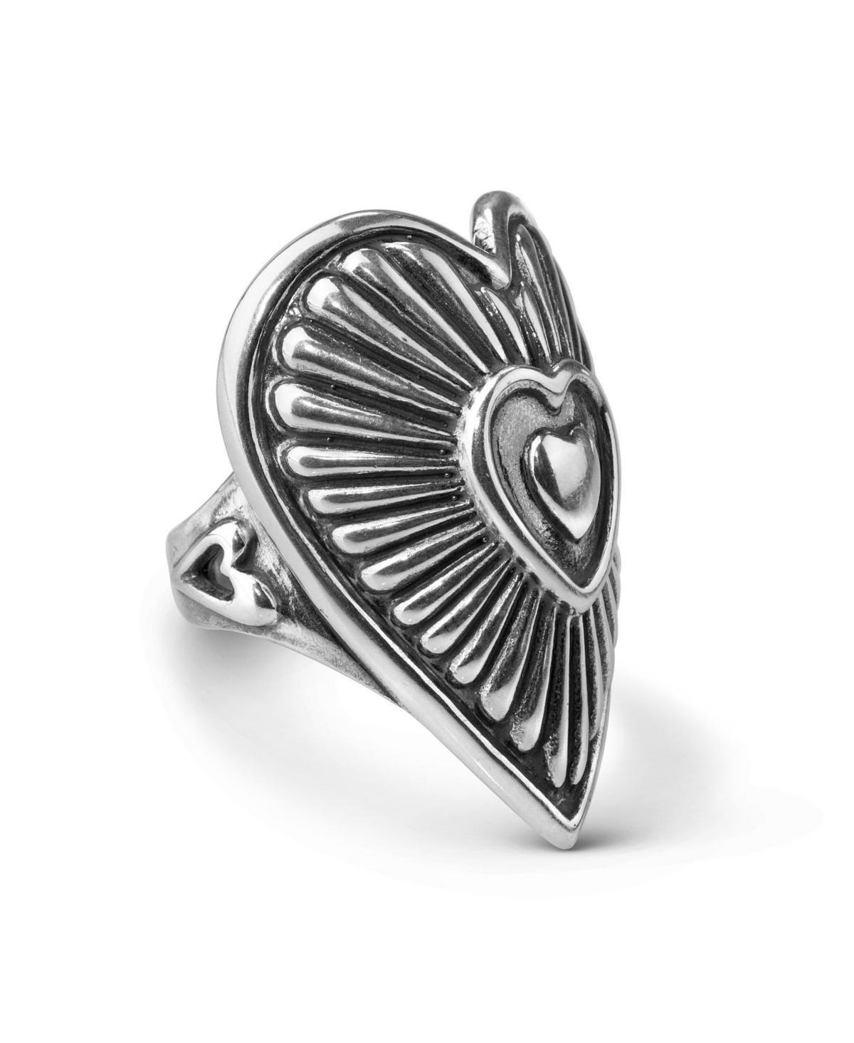 American West Jewelry Sterling Silver Womens Statement Ring Heart and Sunburst Design, Sizes 5-10 Product Image