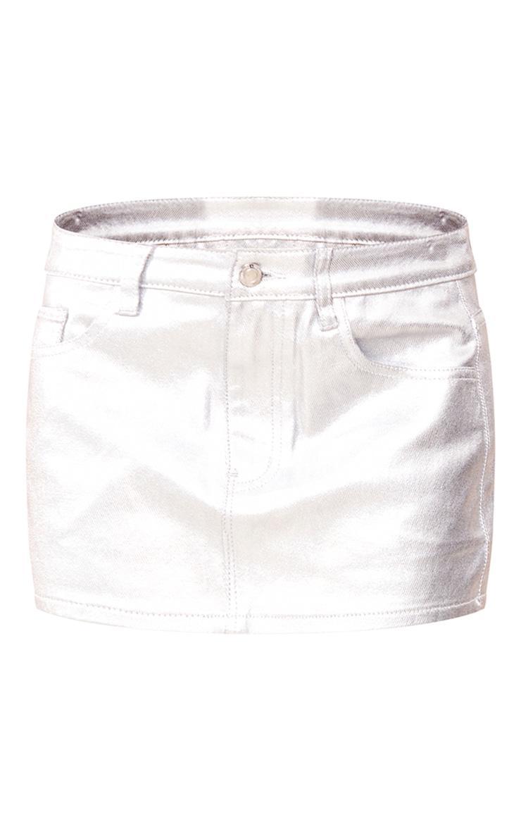 Petite Silver Metallic Coated Denim Mini Skirt Product Image