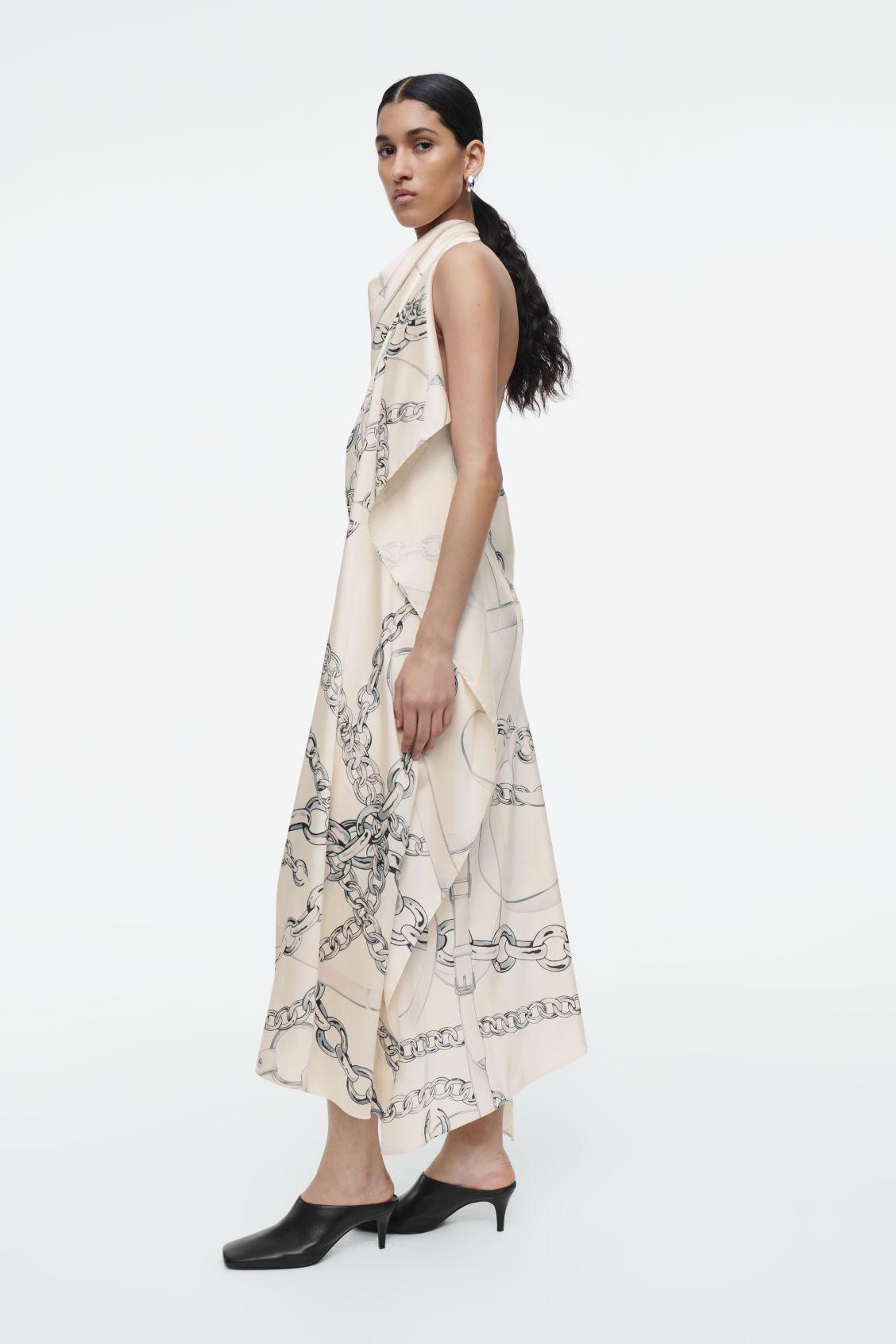 ASYMMETRIC CHAIN-PRINT MIDI DRESS Product Image