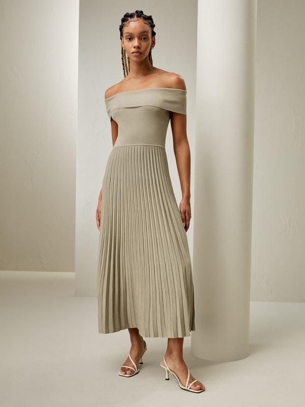 Off-Shoulder Hybrid Pleated Dress Product Image