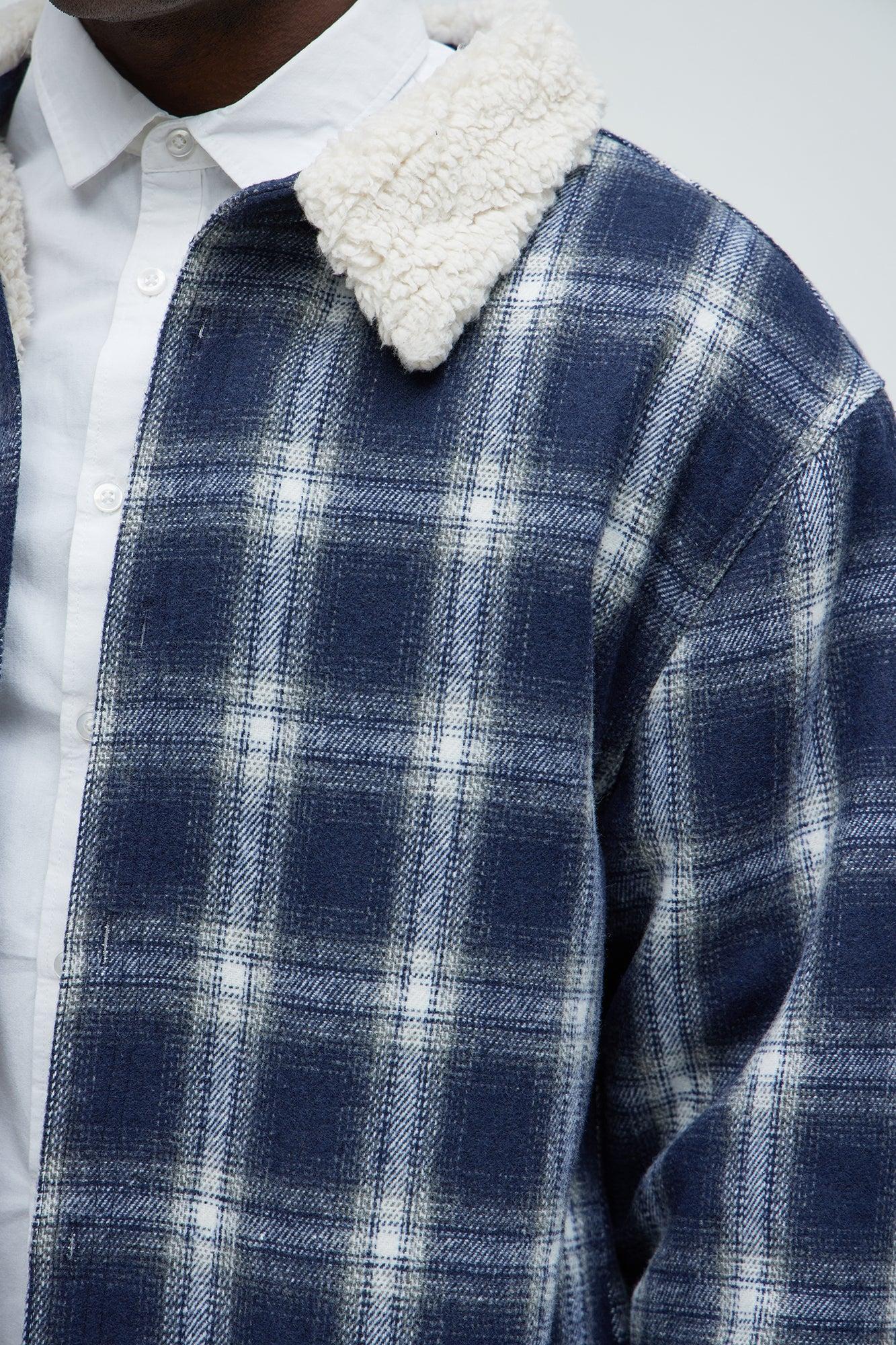 Sherpa Flannel Shacket - Blue/combo Product Image