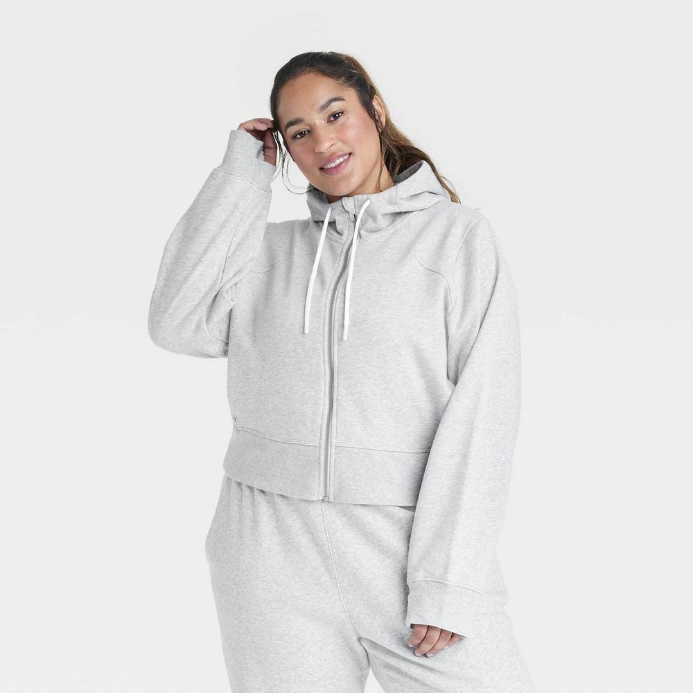 Womens Fleece Full Zip Hooded Sweatshirt - All In Motion Heathered 4X Product Image