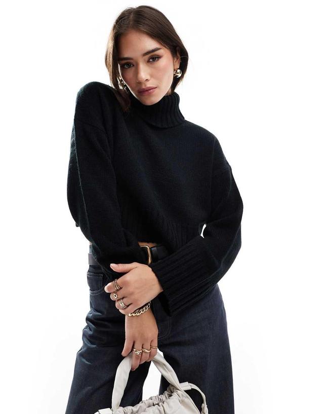 ASOS DESIGN cropped turtle neck sweater in black Product Image