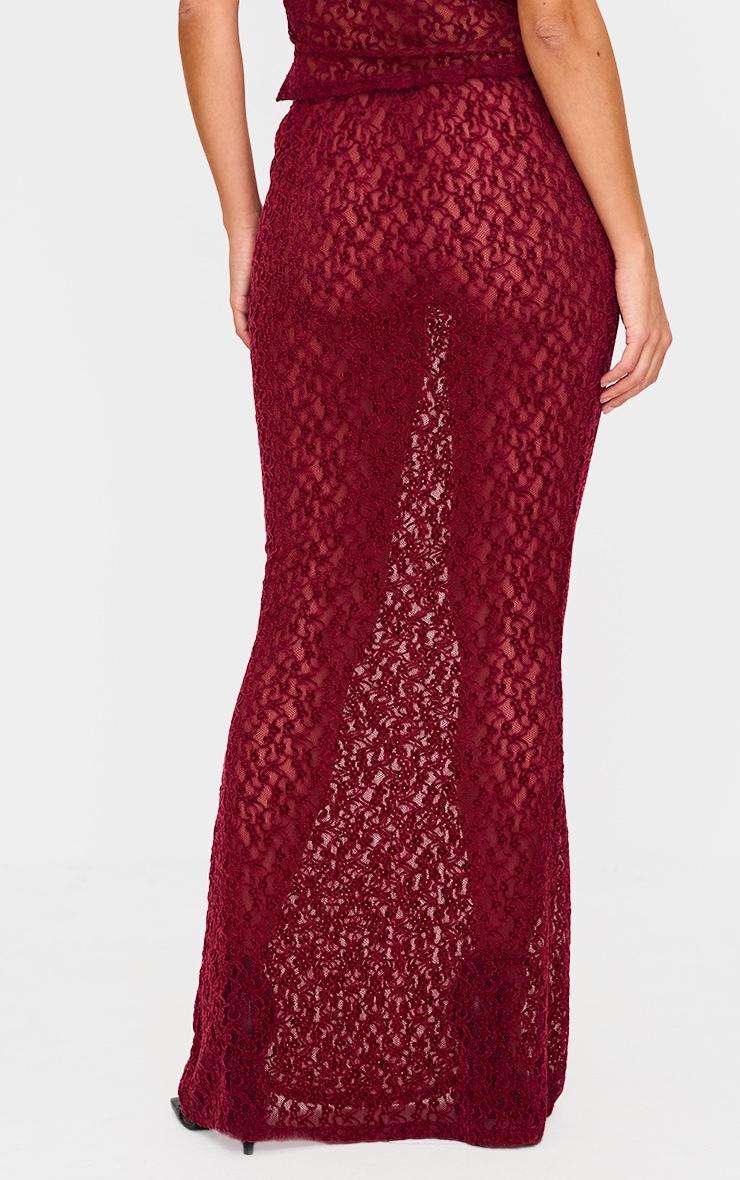 Burgundy Textured Lace Maxi Skirt Product Image