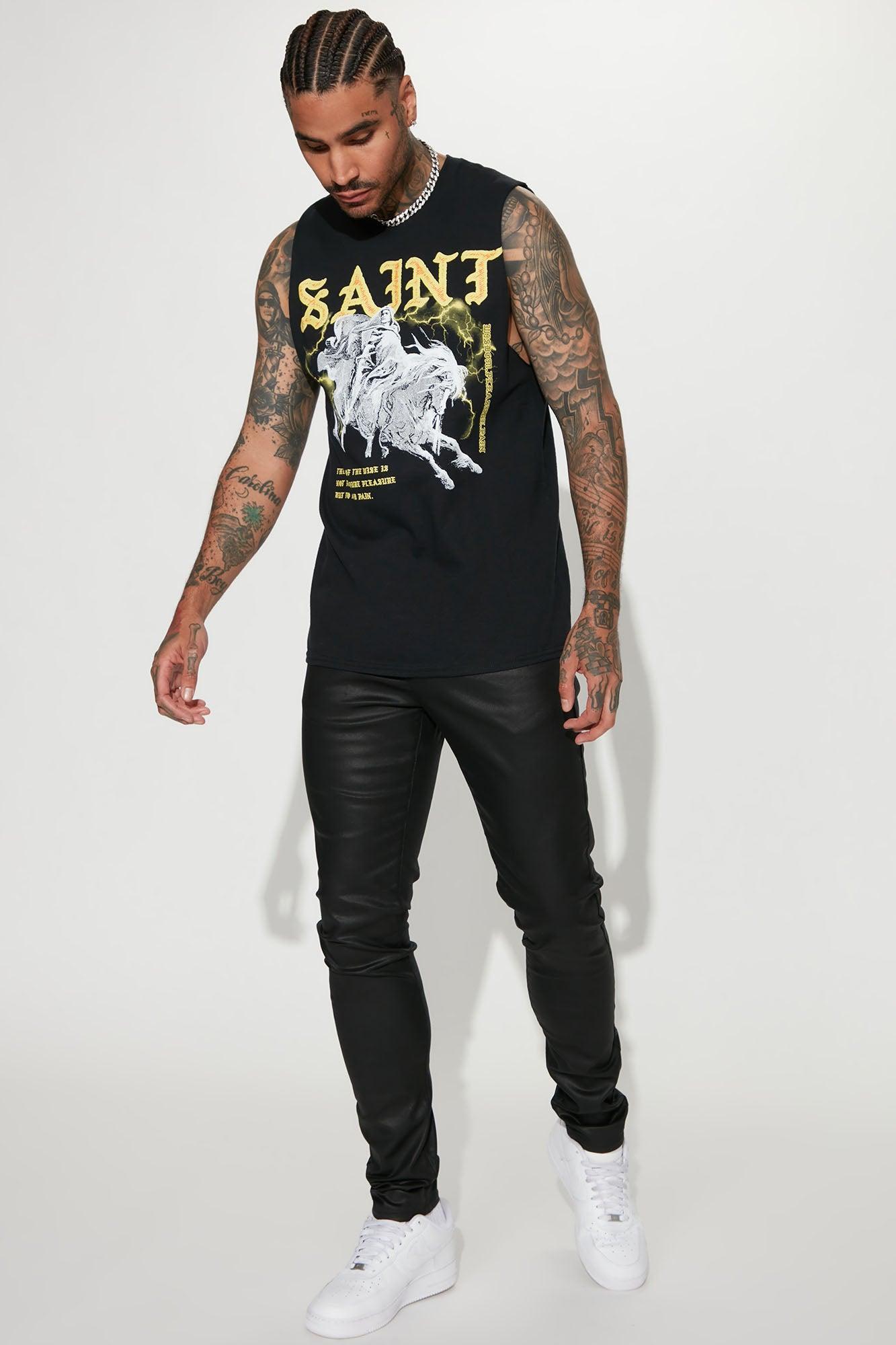 What's Poppin Coated Stacked Skinny Pants - Black Product Image