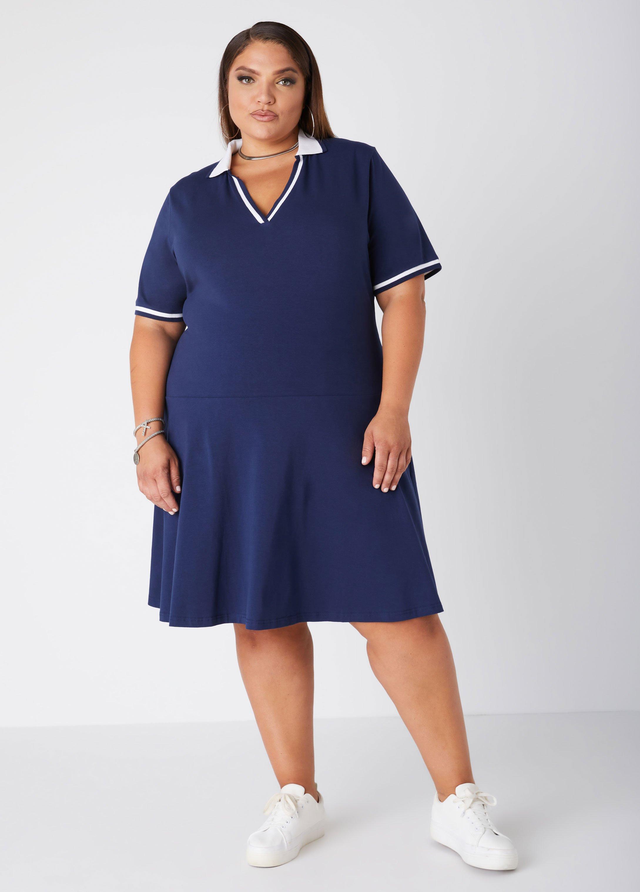 Plus Size Striped Jersey Polo Dress Ashley Stewart Product Image