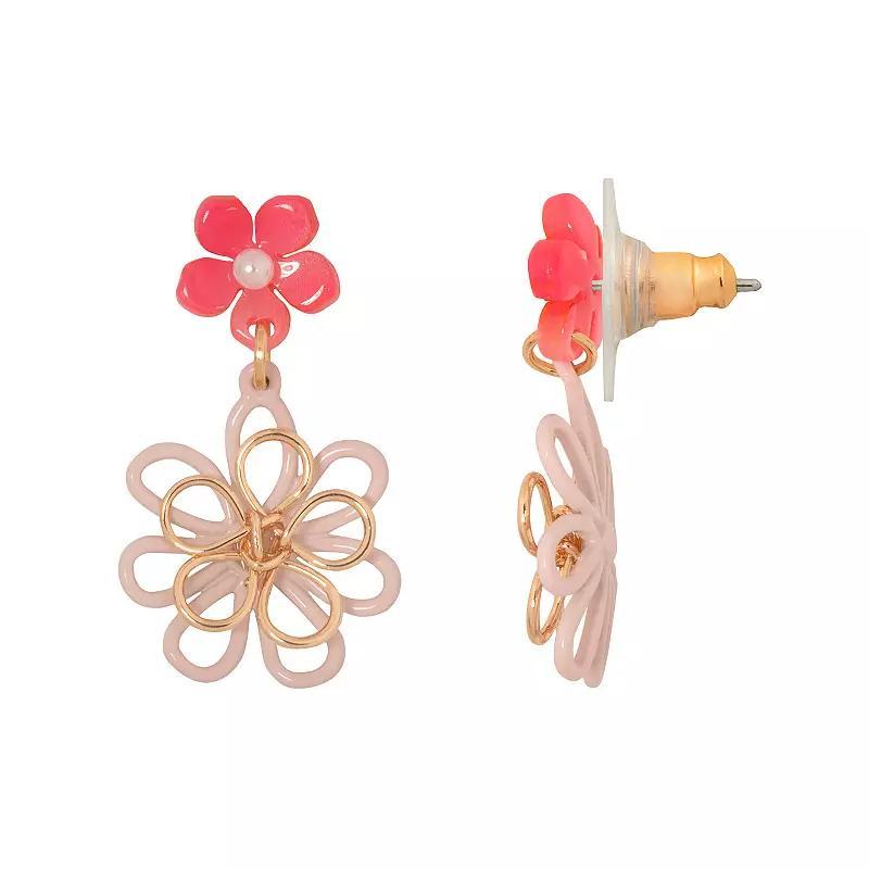 LC Lauren Conrad Simulated Pearl Wire Floral Double Drop Earrings, Womens, Pink Product Image