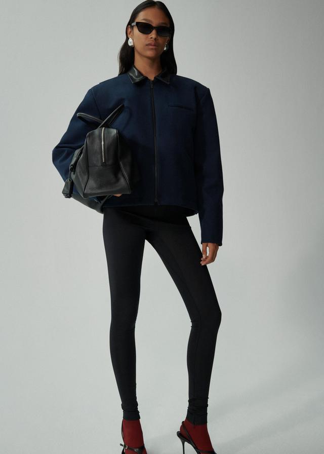 Leather trim bomber jacket in navy Product Image