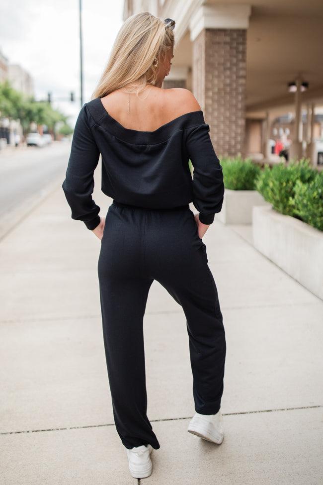 Memory Lane Black Off The Shoulder Knit Jumpsuit FINAL SALE Product Image