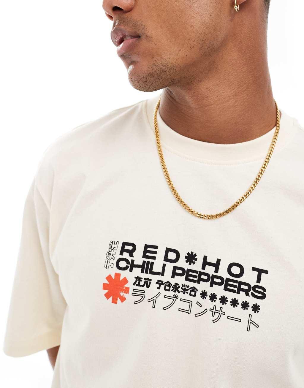 Only & Sons relaxed fit Red Hot Chili Peppers T-shirt in cream Product Image