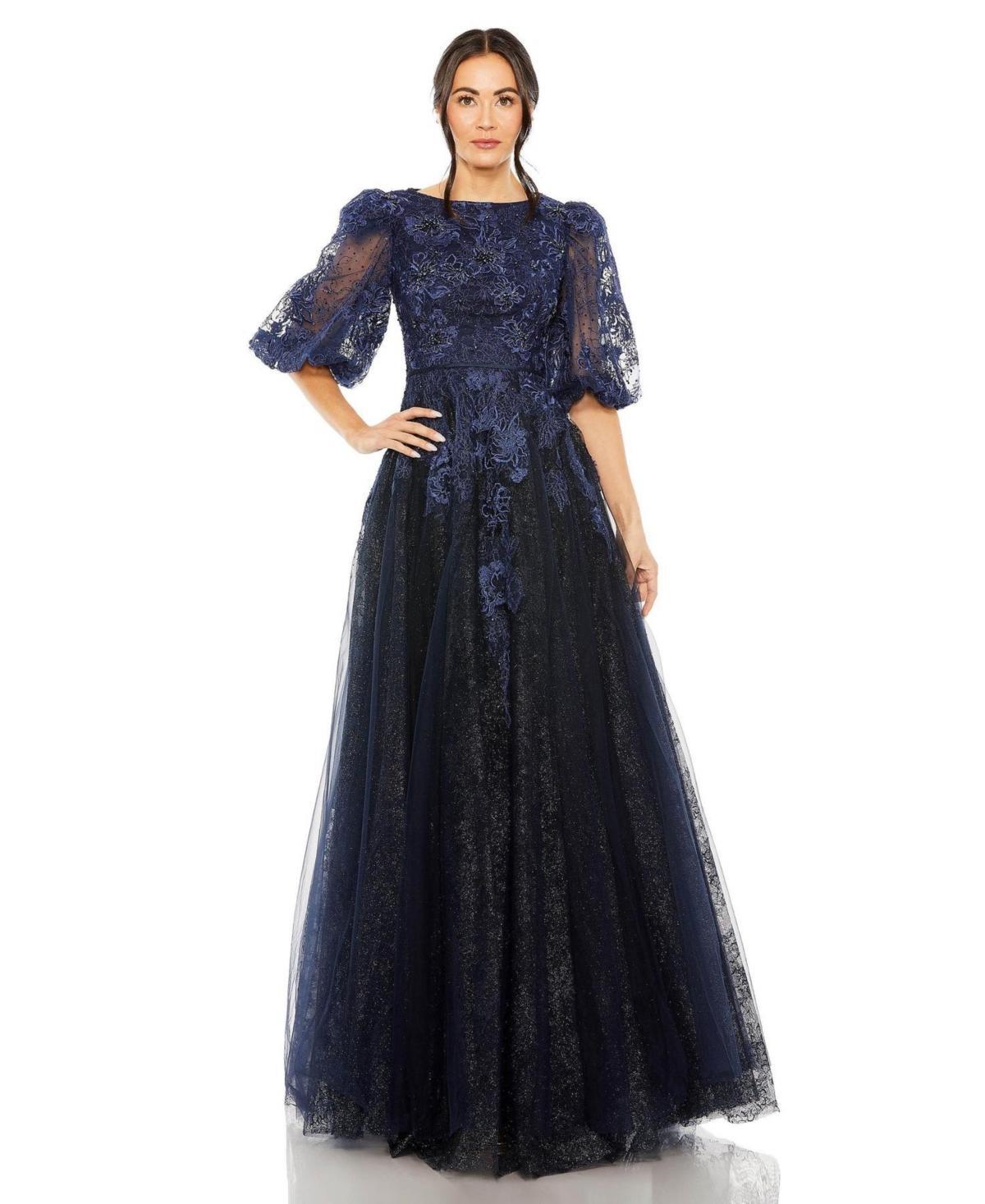 Women's High Neck Puff Sleeve A Line Gown Product Image