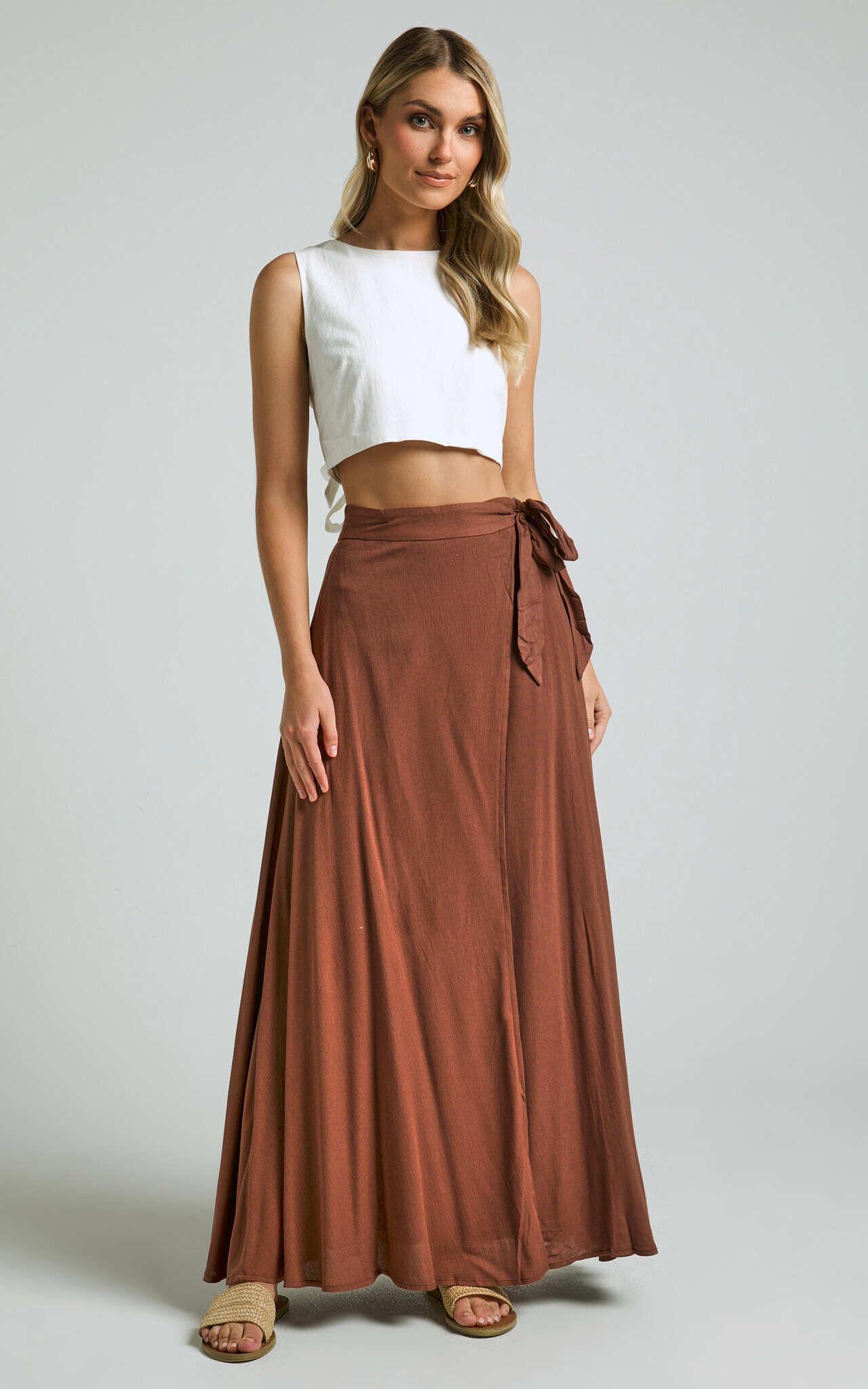 Break A Leg Maxi Skirt - Wrap Tie Skirt in Espresso Product Image