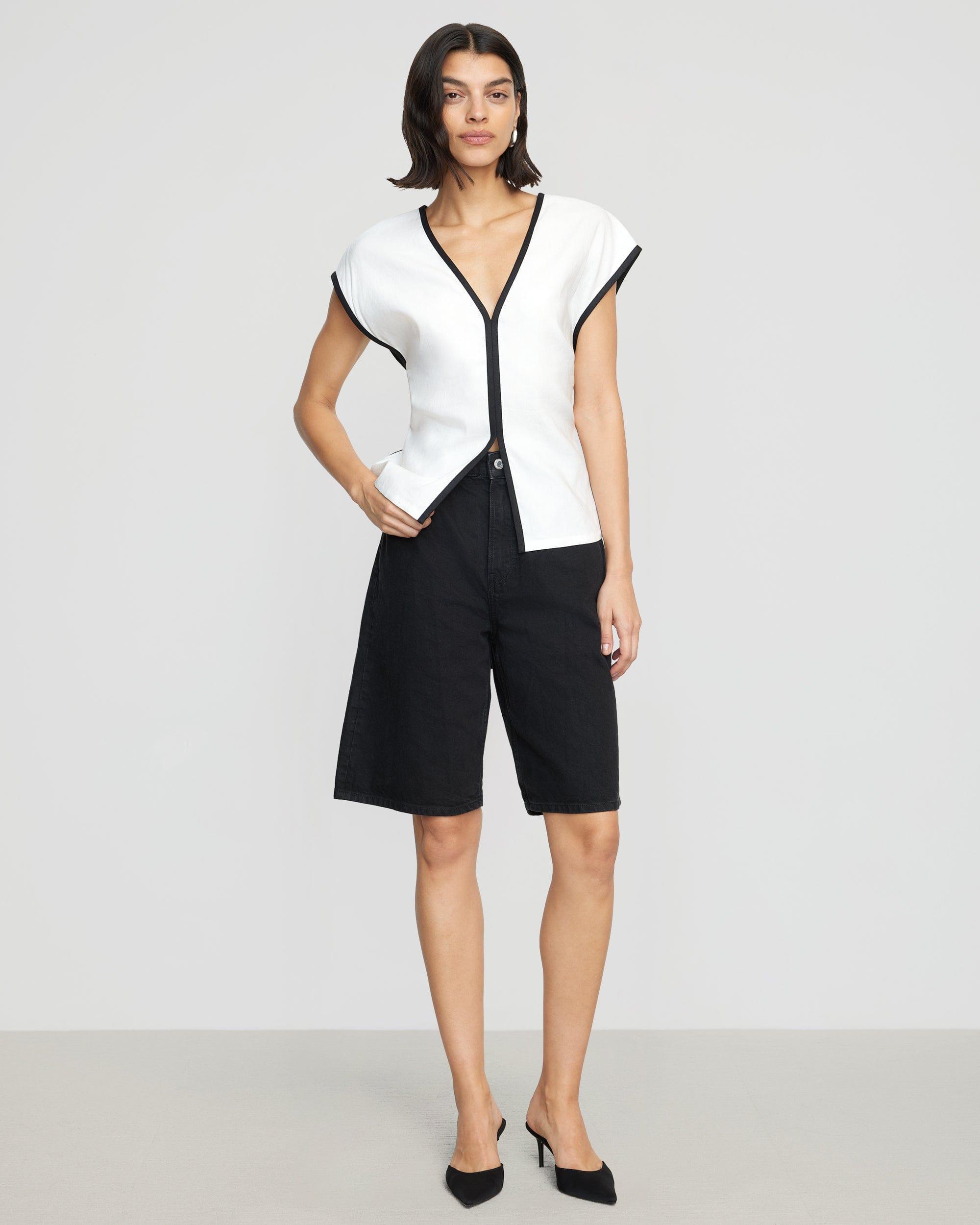 Basna Contrast-Trim Linen Blouse Product Image