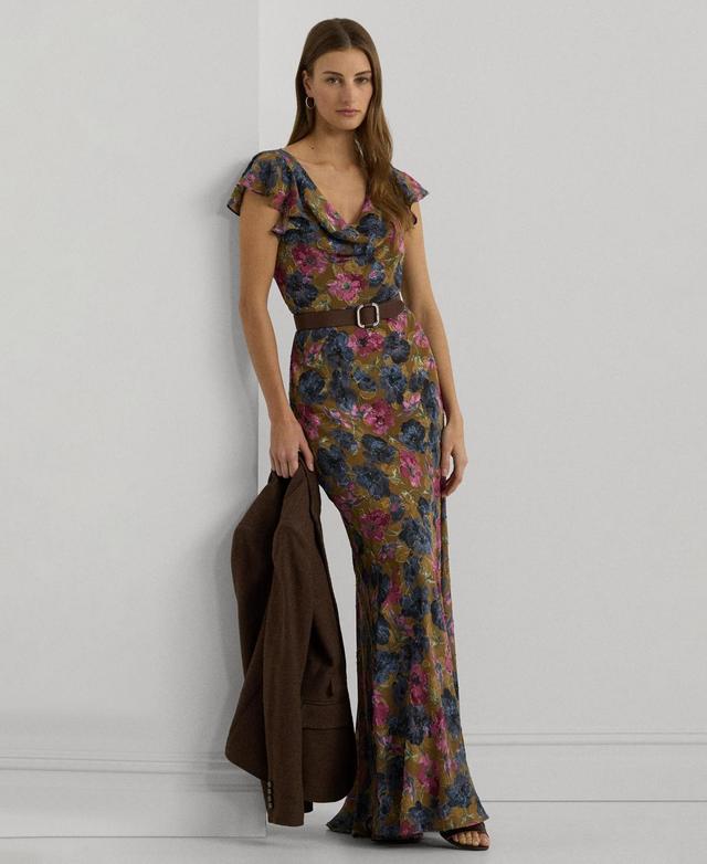 Women's Foiled Jacquard Flutter-Sleeve Gown Product Image