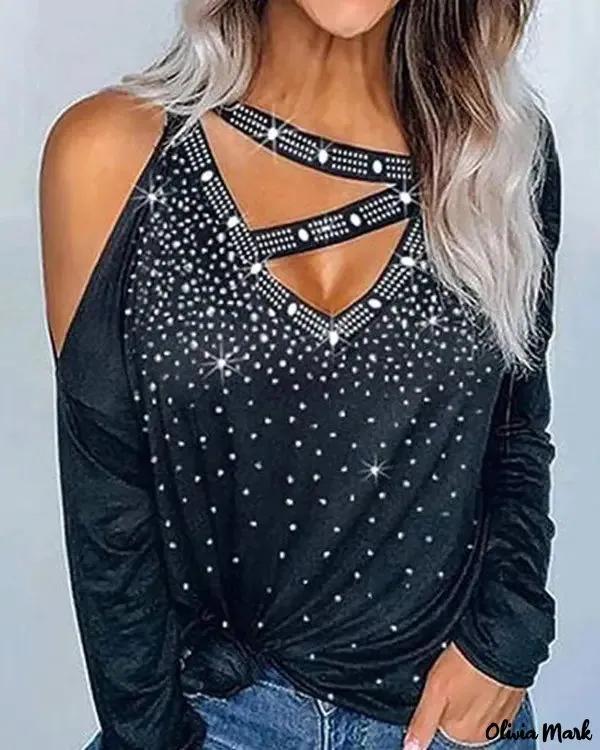 Olivia Mark – Off-the-shoulder top with rhinestone decor Product Image