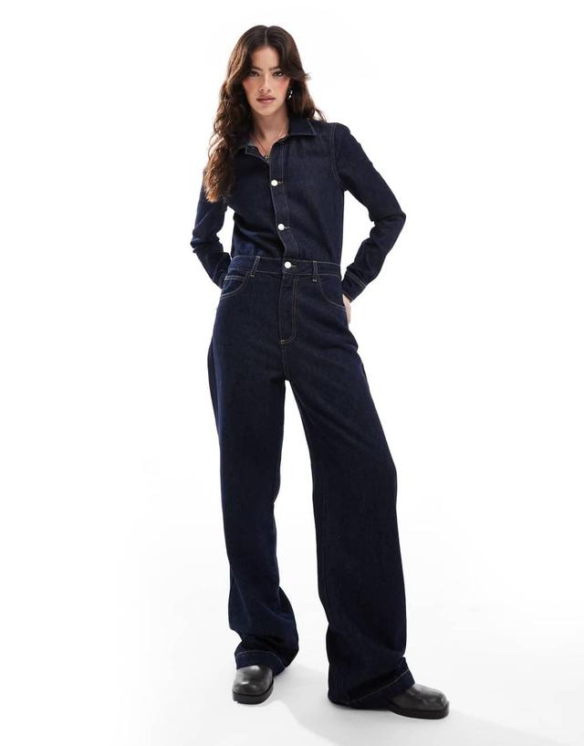 ASOS DESIGN denim jumpsuit in indigo Product Image