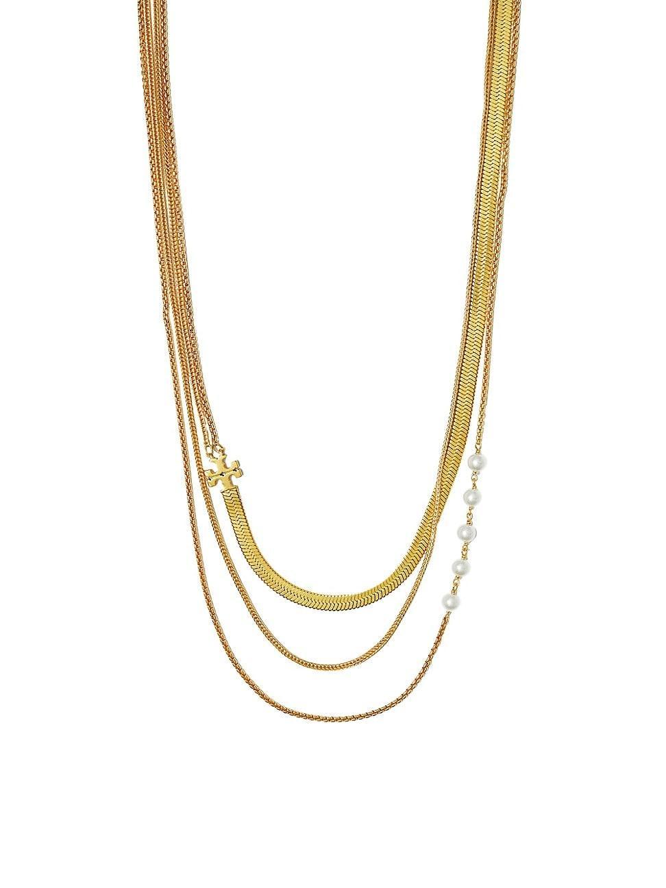 Womens Kira 18K Gold-Plated & Pearl Triple-Layered Necklace Product Image