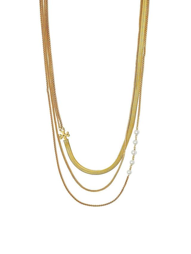 Womens Kira 18K Gold-Plated & Pearl Triple-Layered Necklace Product Image