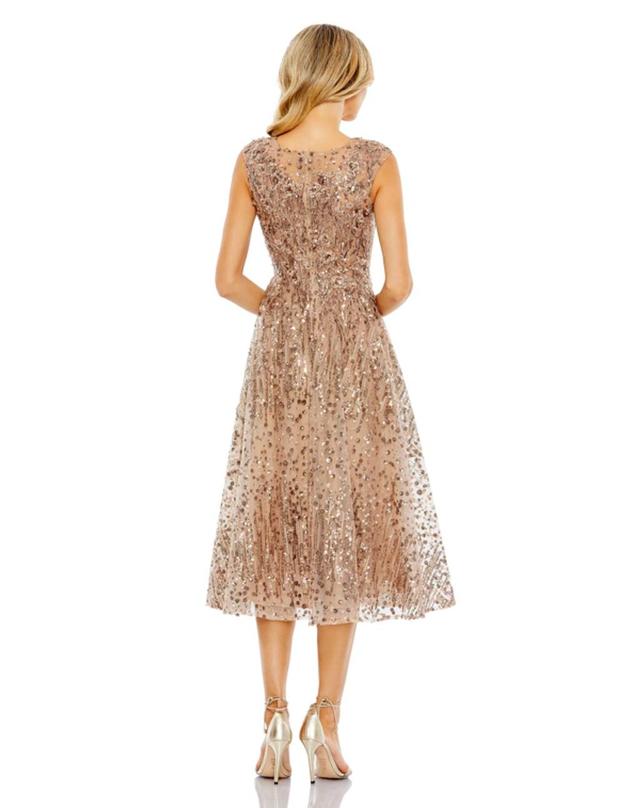 Women's Sequined Cap Sleeve Fit And Flare Dress In Bronze Product Image