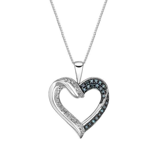 Gemminded Sterling Silver 1/6 Carat T.W. Blue & White Diamond Heart Pendant Necklace, Womens Product Image