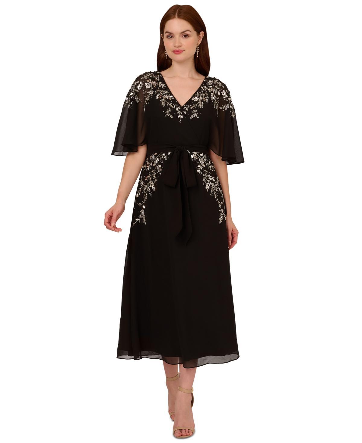 Adrianna Papell Womens Beaded Chiffon Dolman-Sleeve Dress Product Image