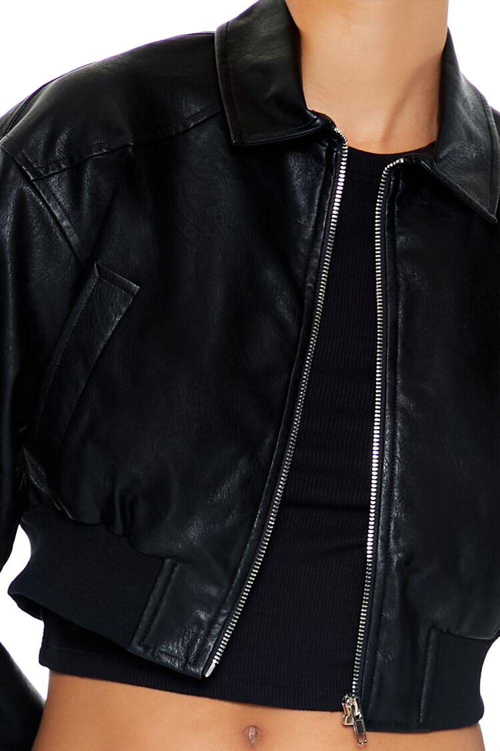 Cropped Faux Leather Bomber Jacket | Forever 21 Product Image