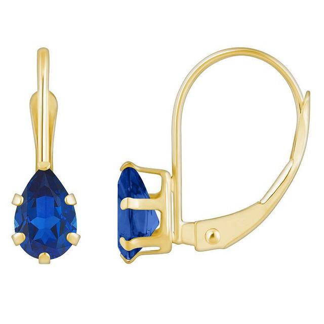 Celebration Gems 10k Gold Pear Shape Lab-Created Sapphire Leverback Earrings, Womens, Blue Product Image