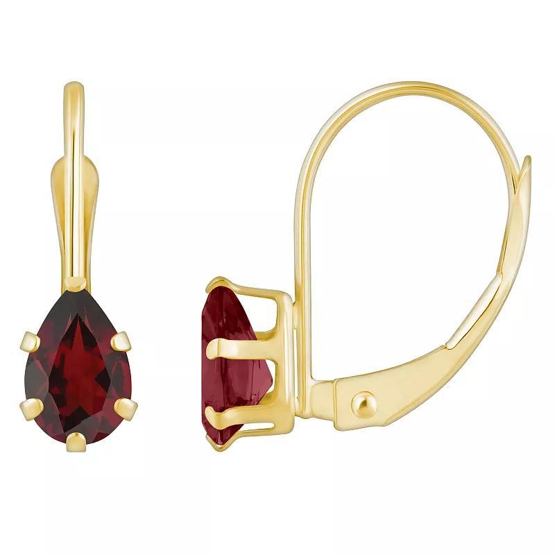 Celebration Gems 10k Gold Pear Shape Garnet Leverback Earrings, Womens, Red Product Image