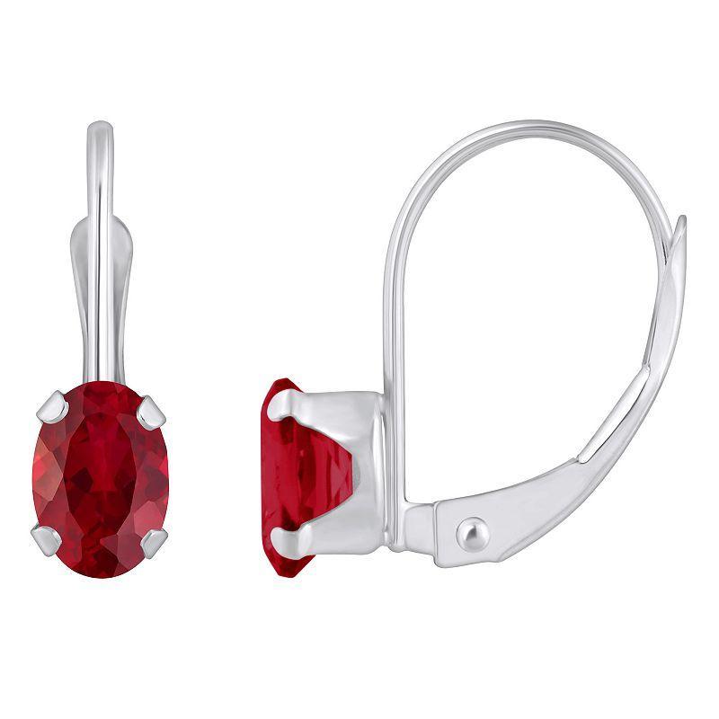 Celebration Gems 10k Gold Oval Lab-Created Ruby Leverback Earrings, Womens, Red Product Image