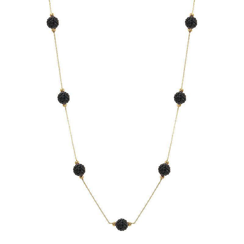 Womens Unbranded 14ky Gold Bead White Crystal Station Necklace, Womens Black Product Image