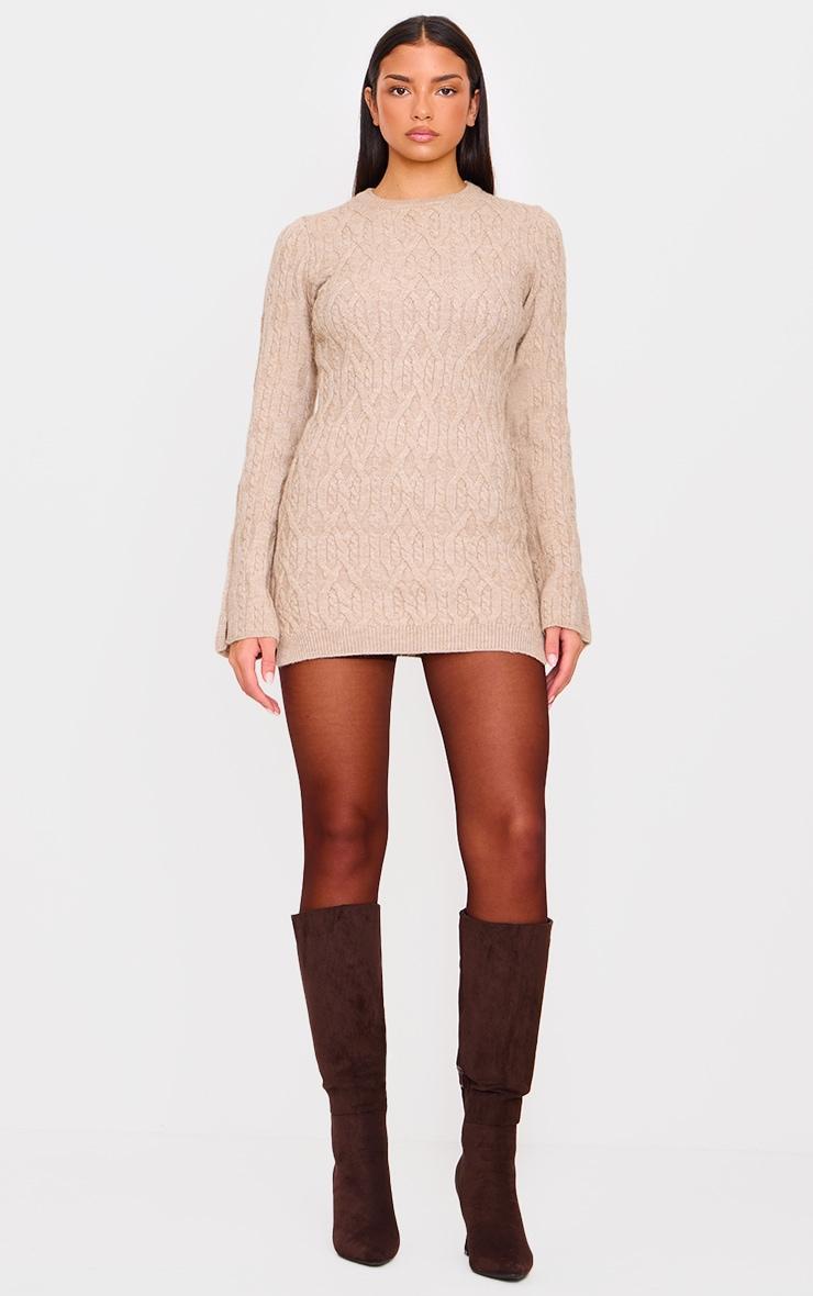 Taupe Chunky Cable Knit Mini Dress Product Image