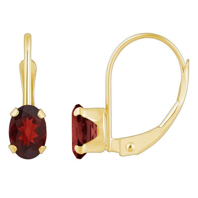 Celebration Gems 10k Gold Oval Garnet Leverback Earrings, Womens, Red Product Image