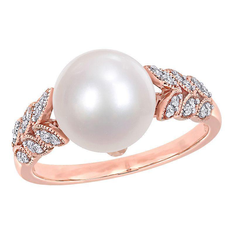 Stella Grace 10k Rose Gold 1/6 Carat T.W. Diamond & Freshwater Cultured Pearl Ring, Womens White Product Image