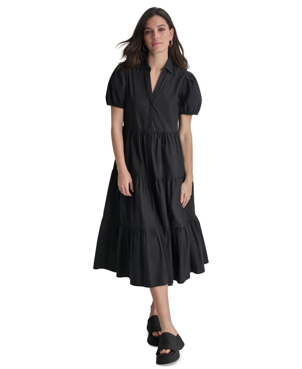 Dkny Womens Puffed-Sleeve Tiered Shirtdress product image