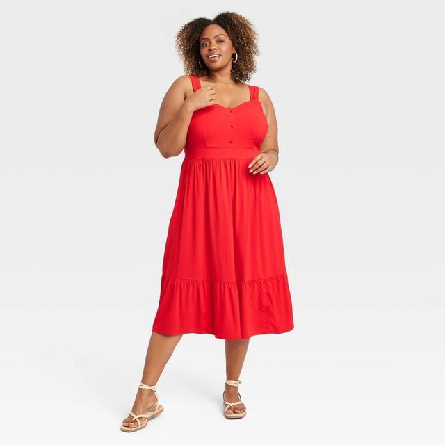 Womens Tiered Midi Tank Dress - Ava & Viv Red XXL Product Image