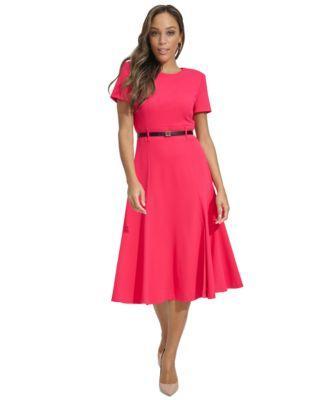 Women's Short-Sleeve Belted Midi Dress Product Image