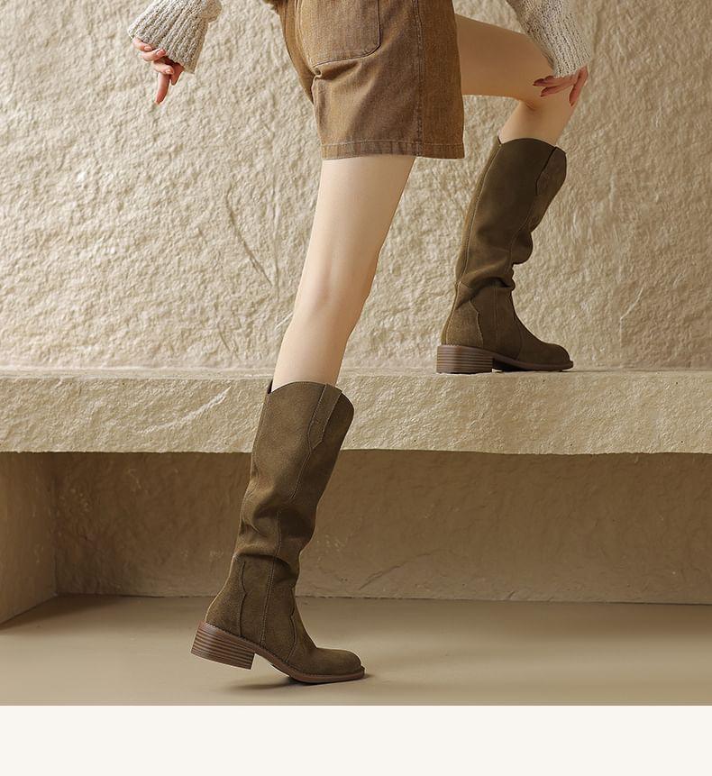 Faux Suede Chunky Heel Tall Boots Product Image