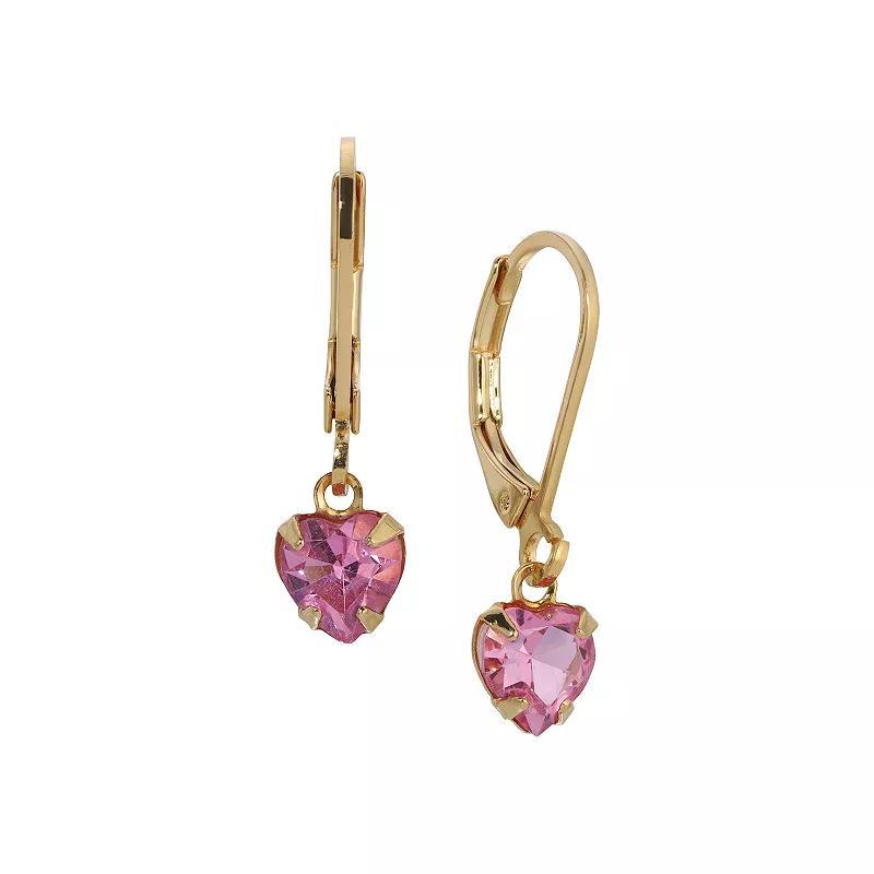 1928 Gold Tone Crystal Heart Drop Earrings, Womens, Pink Product Image