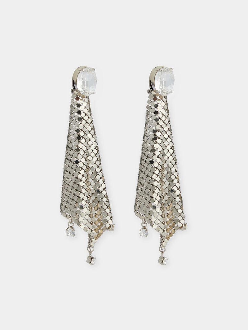 Silver chainmail earrings with crystals Product Image