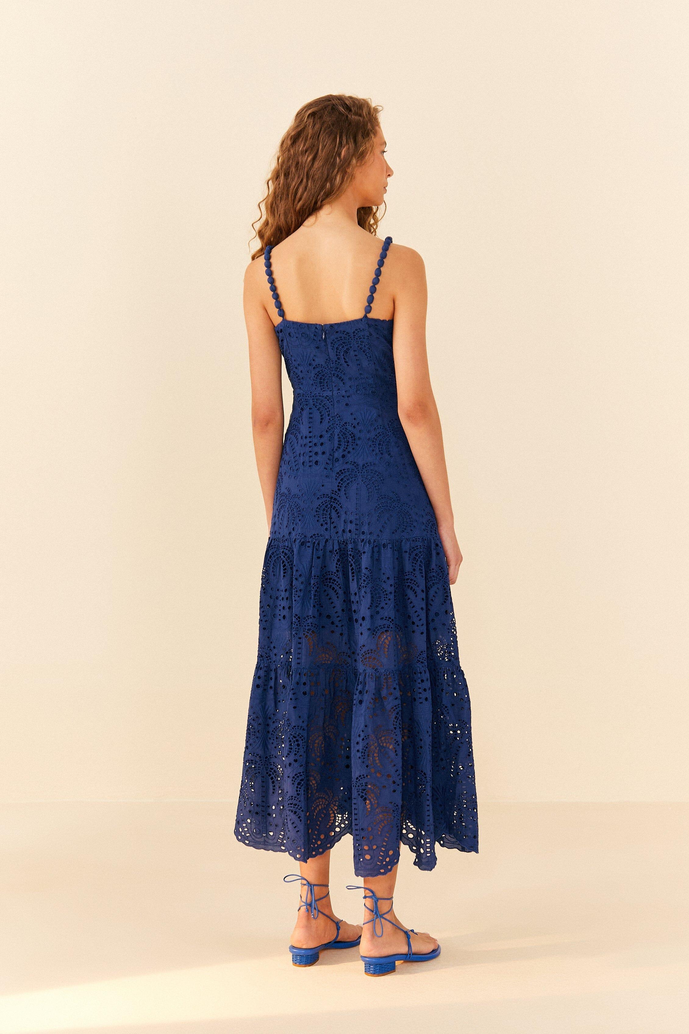 Deep Blue Palm Tree Richelieu Midi Dress Product Image