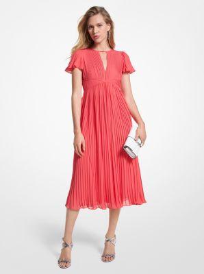 Womens Pleated Short-Sleeve Midi-Dress Product Image