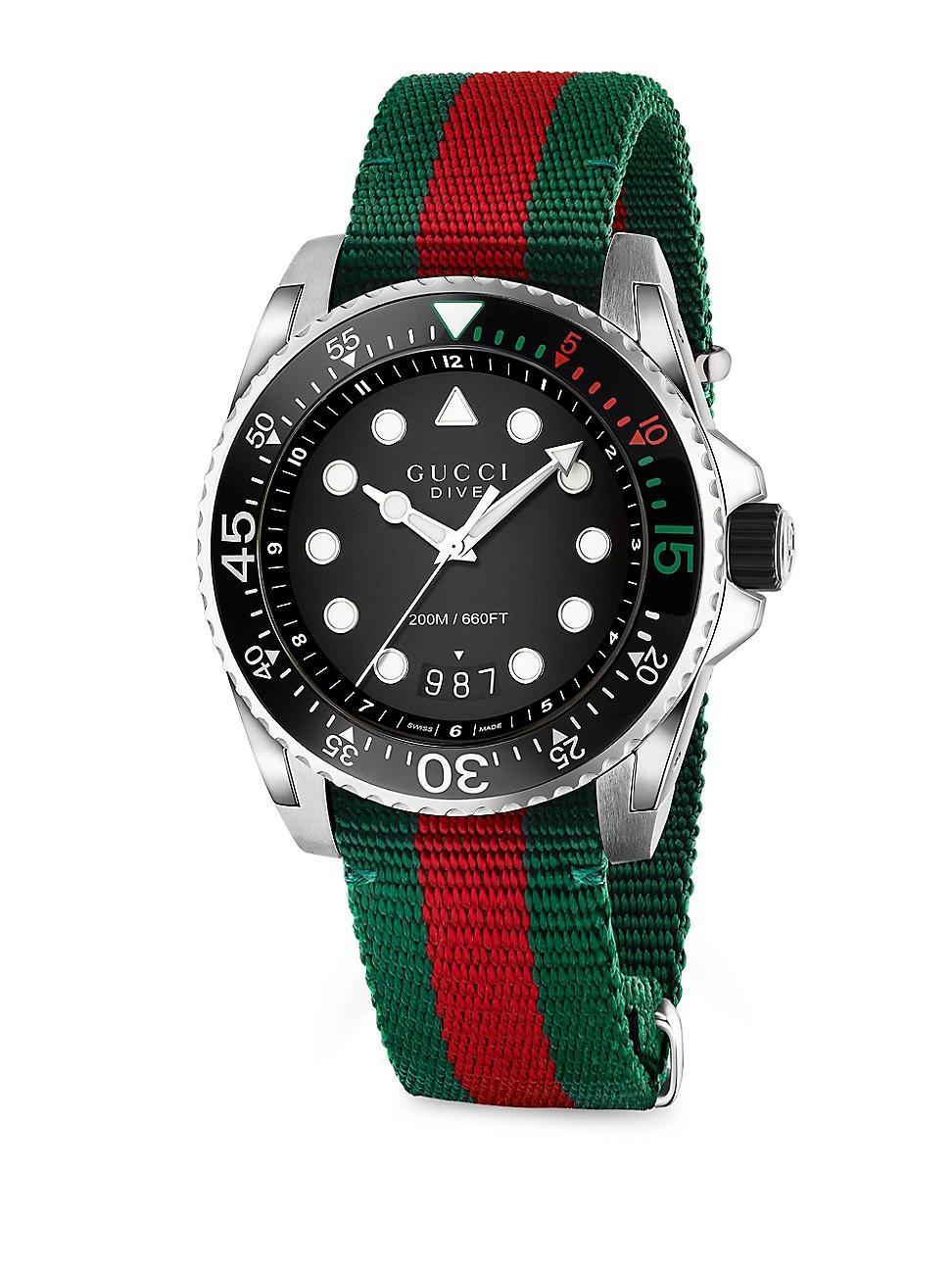 Gucci Dive Green Nylon Strap Watch 44mm - Green/Red Product Image