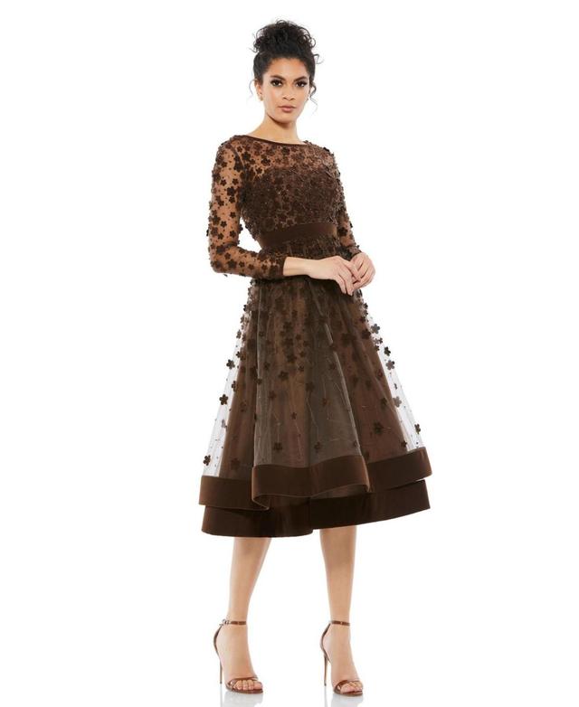 Mac Duggal Long Sleeve Fit & Flare Velvet Embellished Cocktail Dress Product Image